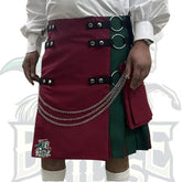 Hybrid Utility Kilt – Handmade Gothic Kilt for Men | Classic Green & Burgundy Design by BattleOfKilts